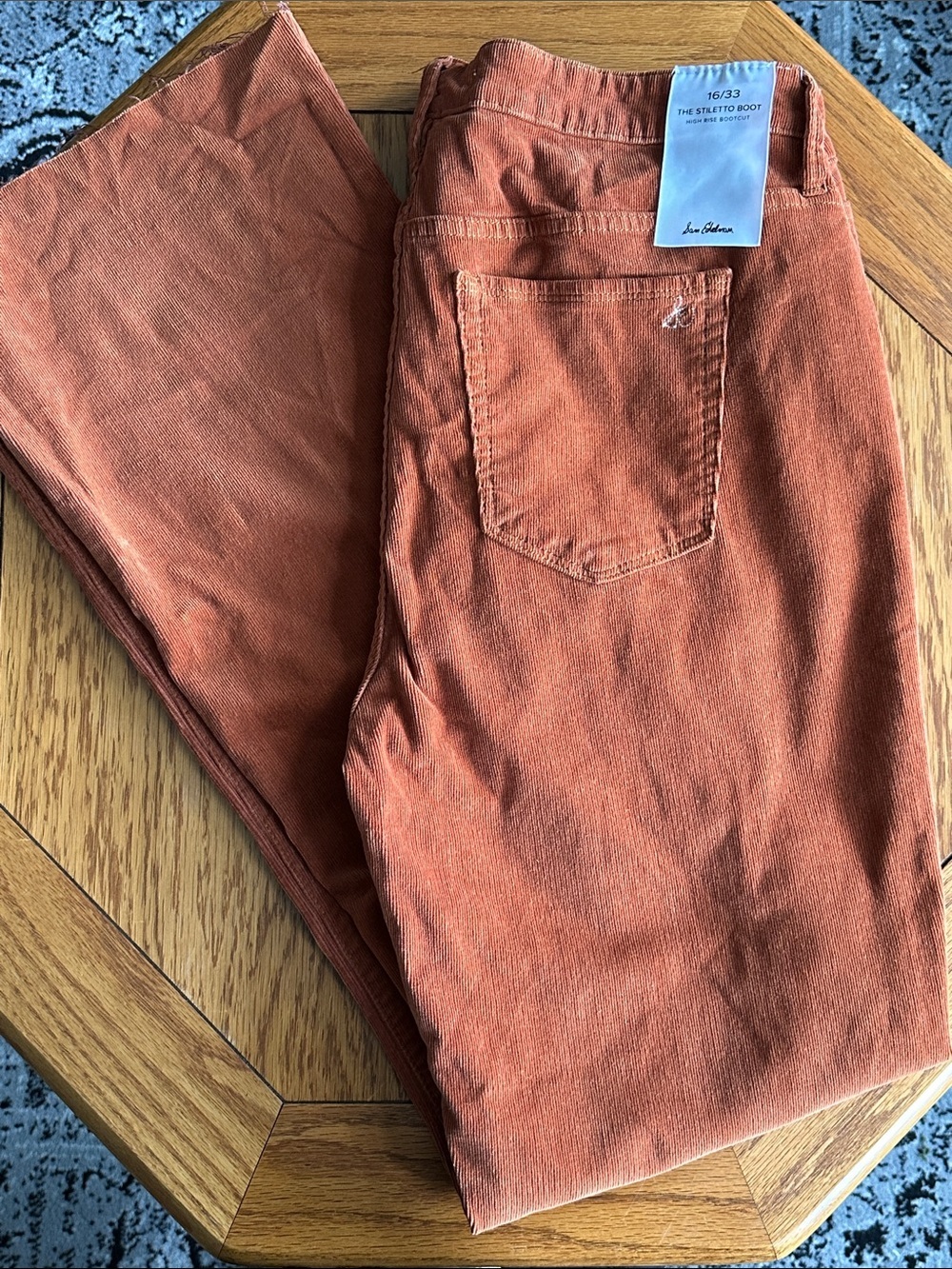*SAM EDELMAN* Rust Orange Corduroy Stiletto High Rise Bootcut Pants Size 16 / 33